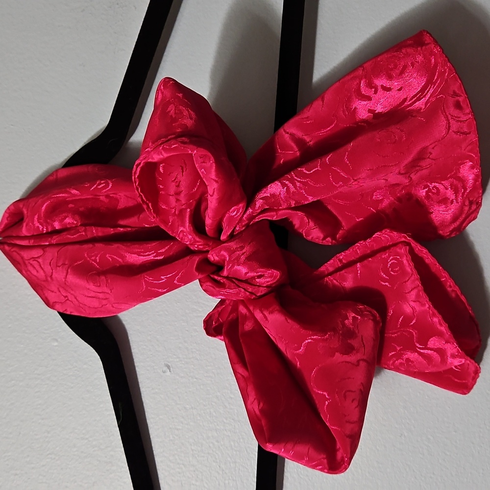 Elegant Solid Pink Floral Scarf Neck, Hair Bow Wrap Shawl 10.5x27.5